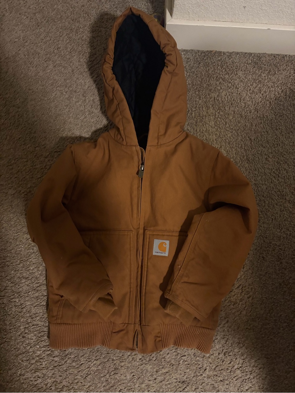Carhartt Brown Hooded Kids Zip Work Jacket